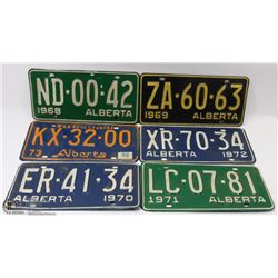 LOT OF 6 ALBERTA LICENSE PLATES INCL 1968, 1969,