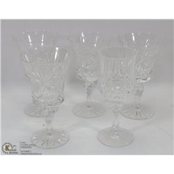 A BOX WITH 5 CRYSTAL GOBLETS
