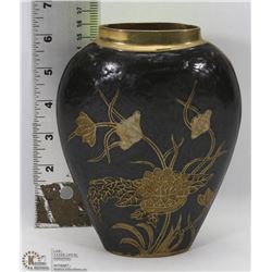 VINTAGE SOLID BRASS BLACK AND GOLD VASE