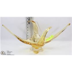 AMBER GLASS ROLLED GLASS DISH