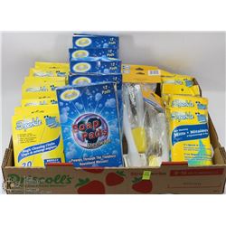 FLAT OF CLEANING SUPPLIES INCLUDING STEEL WOOL,
