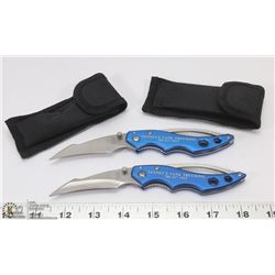 LOT OF 2 BLUE HANDLE LOCK BLADE KNIVES