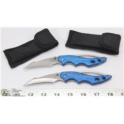 LOT OF 2 BLUE HANDLE LOCK BLADE KNIVES