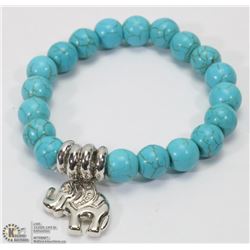 #35-NATURAL BLUE TURQUOISE BEAD ELEPHANT BRACELET