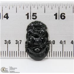 #103-BLACK OBSIDIAN JADE PENDANT CHINESE ZODIAC