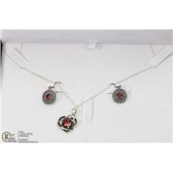 STERLING SILVER SET WITH HEART PENDANT, EARRINGS,