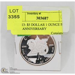 38)2013- $5 DOLLAR 1 OUNCE SILVER 25TH ANNIVERSARY
