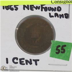 55)1865 NEWFOUNDLAND ONE CENT COIN