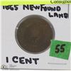 Image 1 : 55)1865 NEWFOUNDLAND ONE CENT COIN