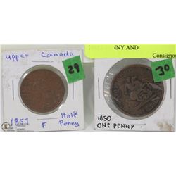 LOT OF 2 INCL 1857 UPPER CANADA HALF PENNY AND