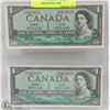 Image 1 : LOT OF 2 CANADIAN 1954 BILLS WITH SEQUENTIAL S/N'S