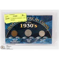 HISTORIC 3 COIN US 1930S SET - 1934 PENNY & NICKEL