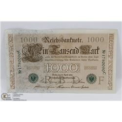 GERMAN UNCIRCULATED 1000 MARK 1910 BANK NOTE.
