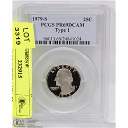 1979-S PCGS PR69 TYPE 1 USA 25 CENT COIN.
