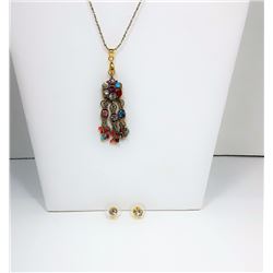 18)  GOLD TONE & MULTI COLORED CRYSTAL