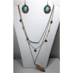16)  GOLD TONE & TURQUOISE TRIPLE