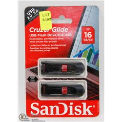 2 PACK OF 16GB SANDISK USB FLASH DRIVES