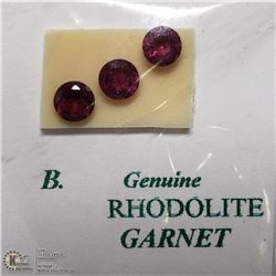 176) 3 GENUINE RHODOLITE GARNETS, ROUNDS,