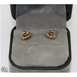 81) 10KT GOLD SAPPHIRE HEART SHAPED EARRINGS