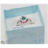 Image 1 : 113) NATURAL RUBY ,EMERALD AND CUBIC ZIRCONIA RING