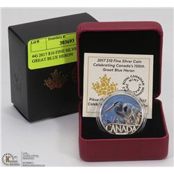 44) 2017 $10 FINE SILVER COIN GREAT BLUE HERON