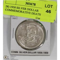 28) 1958 SILVER DOLLAR COMMEMORATIVE DEATH TOTEM