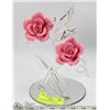 ART GLASS HUMMINGBIRD & FLOWER CENTERPIECE