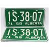 Image 1 : 1 SET OF 1971 ALBERTA  LICENSE PLATES