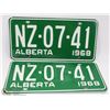 Image 1 : 1 SET OF 1968 ALBERTA  LICENSE PLATES
