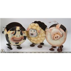 LOT OF 3 METAL ANIMAL PLANTERS.