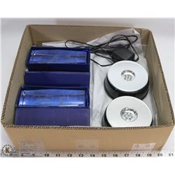 BOX W/2 CRYSTAL BLOCKS W/STANDS &