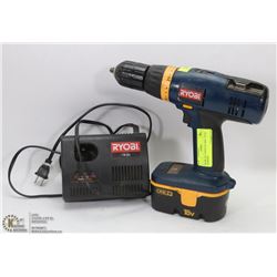 RYOBI 18V CORDLESS DRILL WITH CHARGER & BATTERY