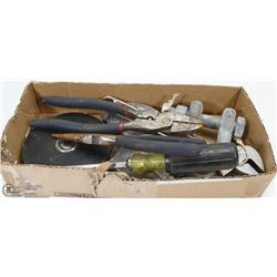BOX WITH TOOLS-CHALK LINE, LEVEL AND MORE