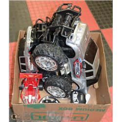 FLAT OF 3 R/C TRUCKS & CARS & REMOTES - AS IS.