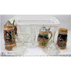 TOTE W/5 VINTAGE PIECES OF PINWHEEL CRYSTAL &