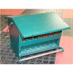 GREEN METAL HANGING BIRD FEEDER - 9"D X 15"L X