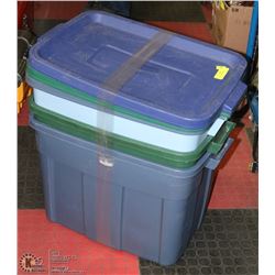 LOT OF 3 RUBBERMAID ROUGHNECK TOTES