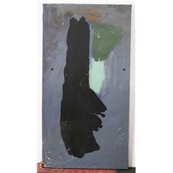 152) ABSTRACT GREY BLACK BLOB. OIL ON CANVAS.