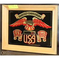 HARLEY DAVIDSON FRAMED MIRROR - 14"L X 12'W.