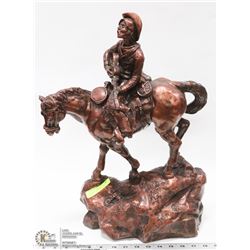 BRONZE LOOK COWBOY & HORSE STATUE