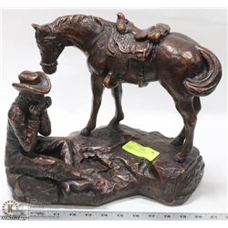 BRONZE LOOK  COWBOY & HORSE STATUE