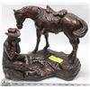 Image 1 : BRONZE LOOK  COWBOY & HORSE STATUE