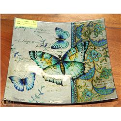 VINTAGE BUTTERFLY MOTIF GLASS SERVING DISH