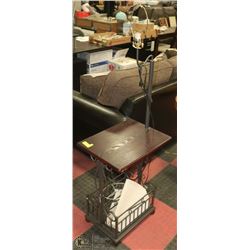 VINTAGE WROUGHT IRON & WOOD TABLE/LAMP COMBO.