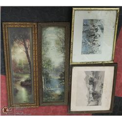 BOX OF VINTAGE FRAMED PICTURES.