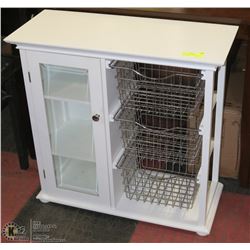 WHITE CABINET WITH DOOR AND  WIRE SHELVES