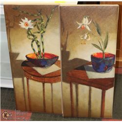 SET OF 2 FOURBRO FLORAL CANVAS PICTURES 13"X30"