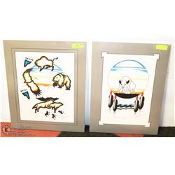 SET OF 2 NATIVE ART ORIGINAL COLOR DRAWING BY