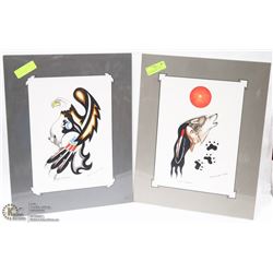 SET OF 2 NATIVE ART ORIGINAL COLOR DRAWING BY