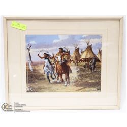 FRAMED MATTED NATIVE THEMED PRINT.